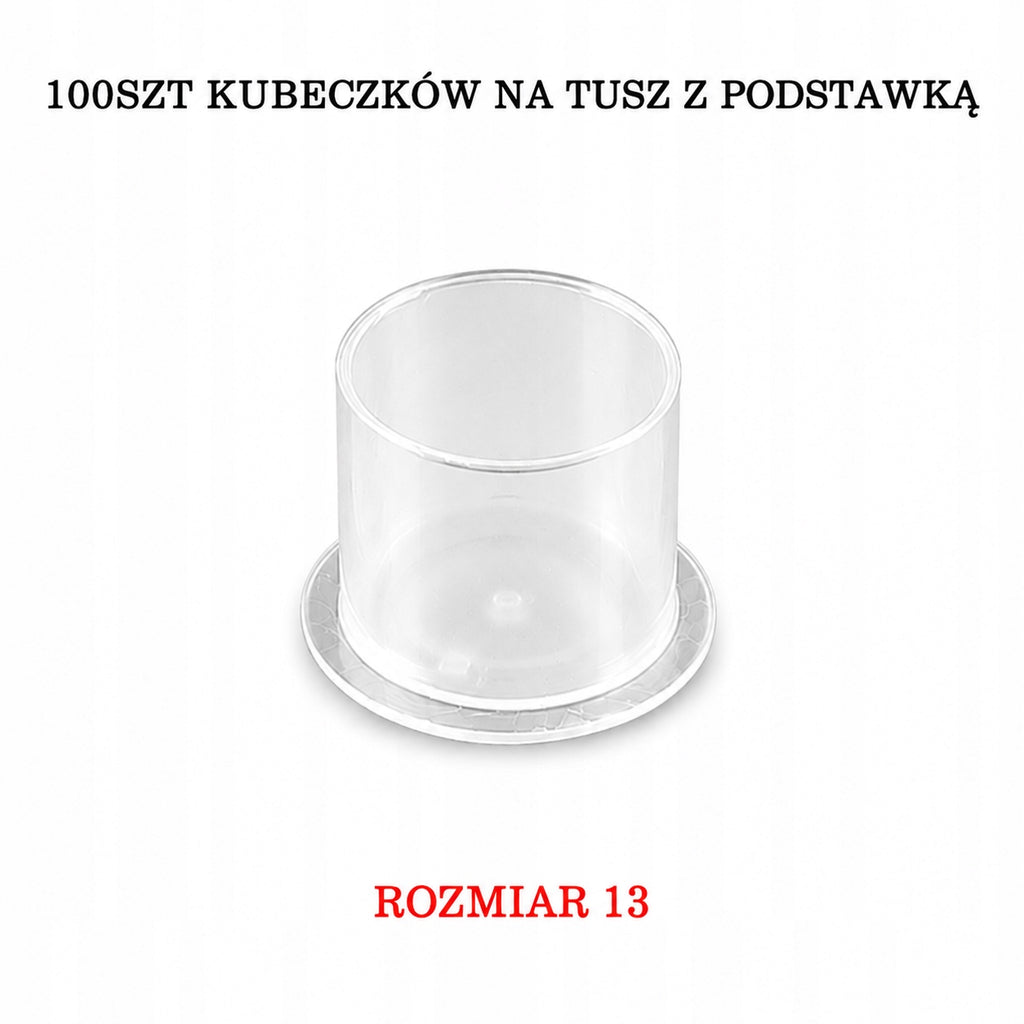 Kubeczki na tusz do tatuażu z podstawką 100szt - 13mm - Transparentne