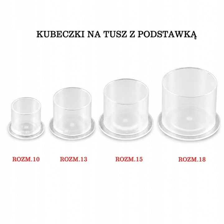 Kubeczki na tusz do tatuażu z podstawką 100szt - 18mm - Transparentne