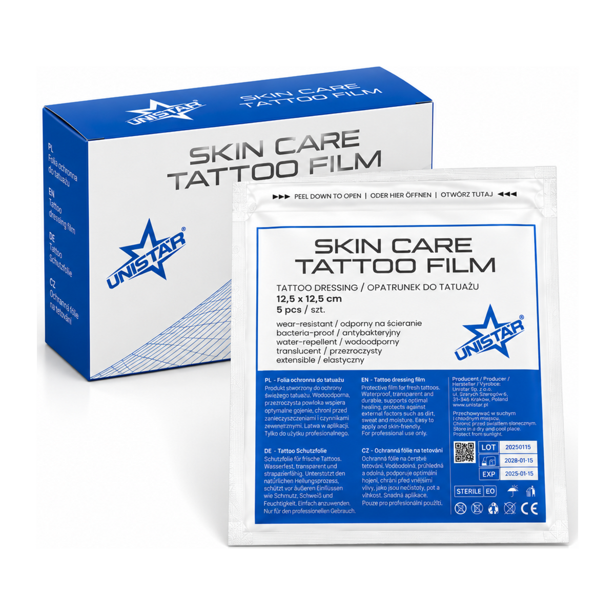 UNISTAR Second Skin - Opatrunek na Tatuaż 12,5x12,5cm - 5 szt.