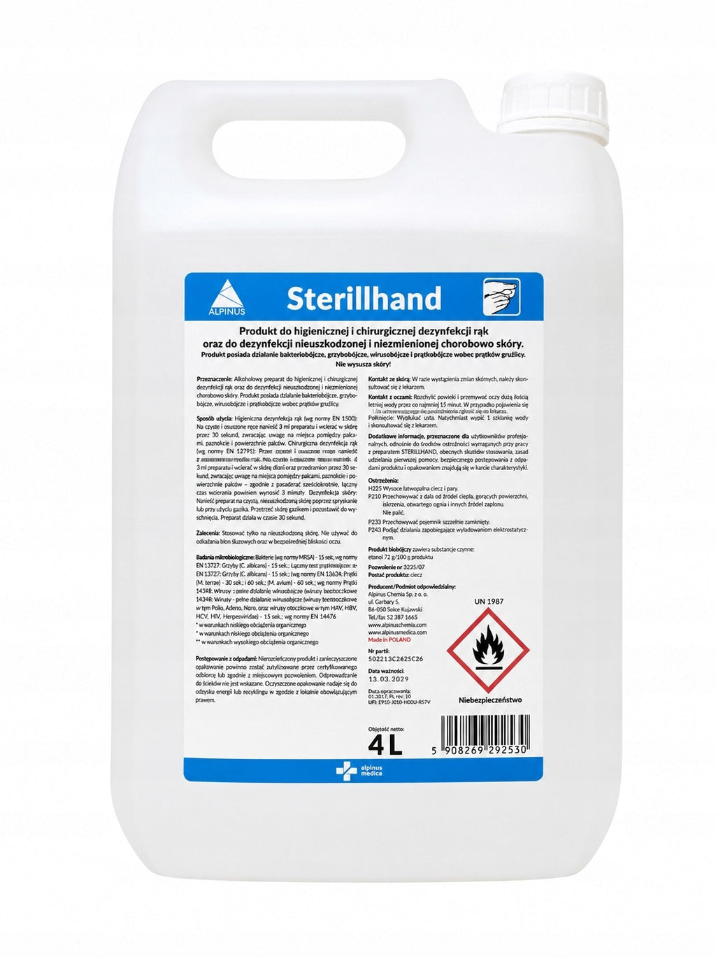 Preparat do dezynfekcji rąk i skóry, wirusobójczy medyczny, Sterillhand 4L