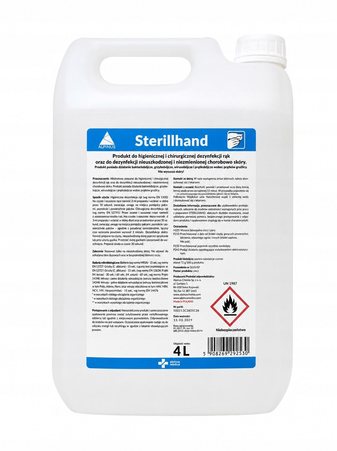 Preparat do dezynfekcji rąk i skóry, wirusobójczy medyczny, Sterillhand 4L
