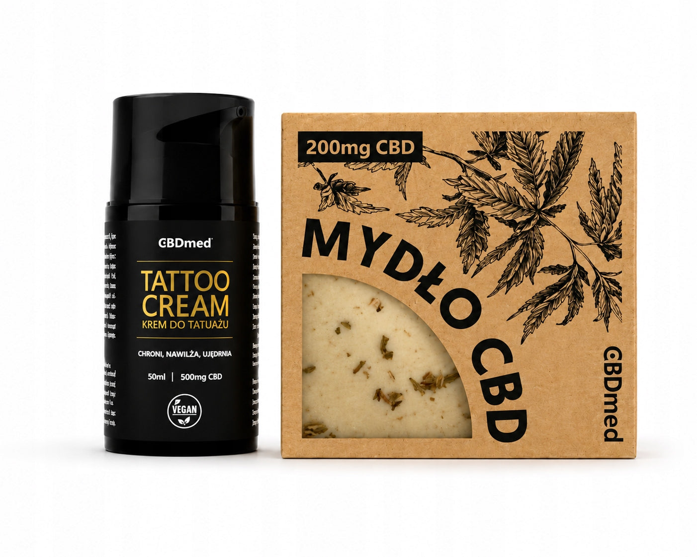 Zestaw do pielęgnacji tatuażu CBD Krem do tattoo 50ml + Mydło konopne 200mg
