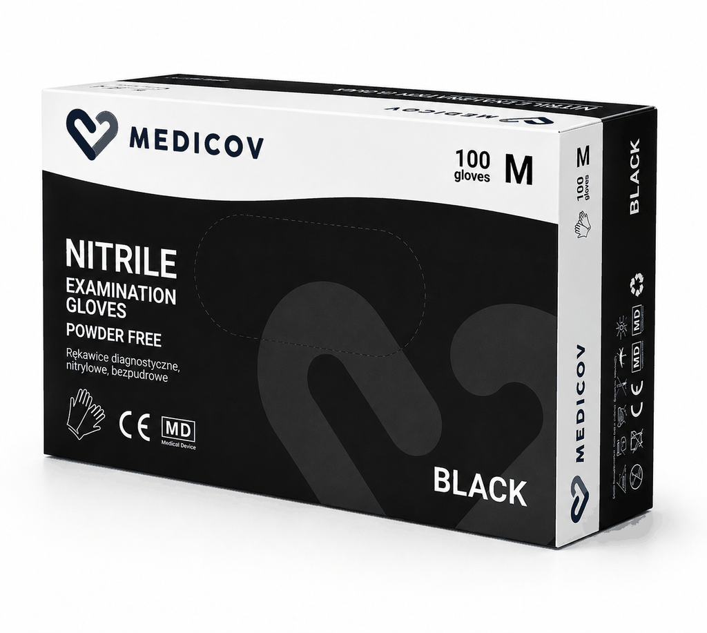 Rękawiczki Nitrylowe BLACK Bezpudrowe Medicov 100 szt. M - Wyrób Medyczny – zdjęcie 2