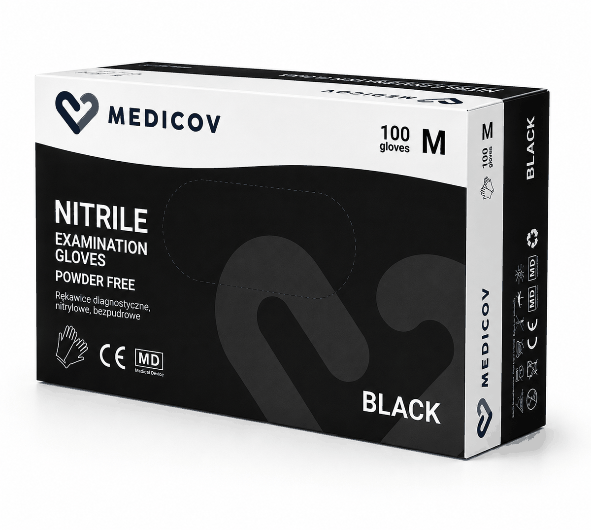 Rękawiczki Nitrylowe BLACK Bezpudrowe Medicov 100 szt. M - Wyrób Medyczny – zdjęcie 2