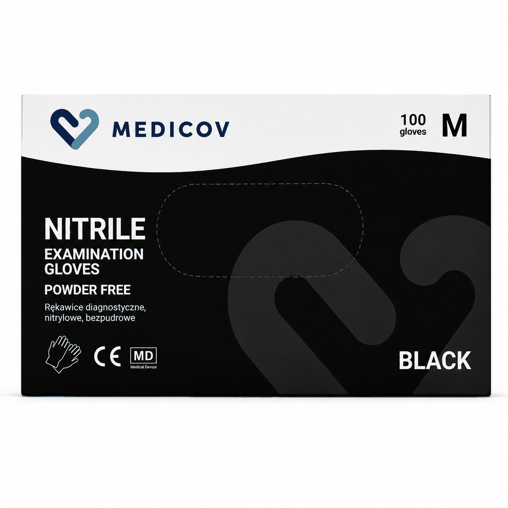Rękawiczki Nitrylowe BLACK Bezpudrowe Medicov 100 szt. M - Wyrób Medyczny