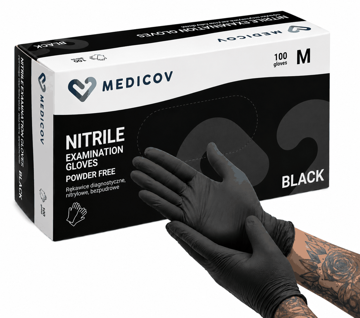 Rękawiczki Nitrylowe BLACK Bezpudrowe Medicov 100 szt. M - Wyrób Medyczny – zdjęcie 3