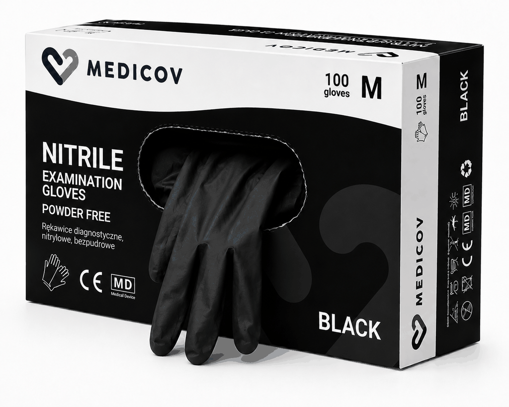 Rękawiczki Nitrylowe BLACK Bezpudrowe Medicov 100 szt. M - Wyrób Medyczny – zdjęcie 4
