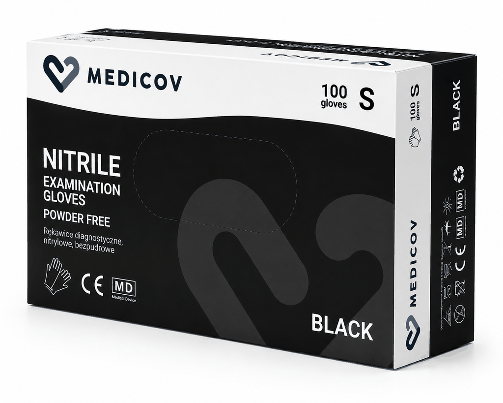 Rękawiczki Nitrylowe BLACK Bezpudrowe Medicov 100 szt. S - Wyrób Medyczny – zdjęcie 2
