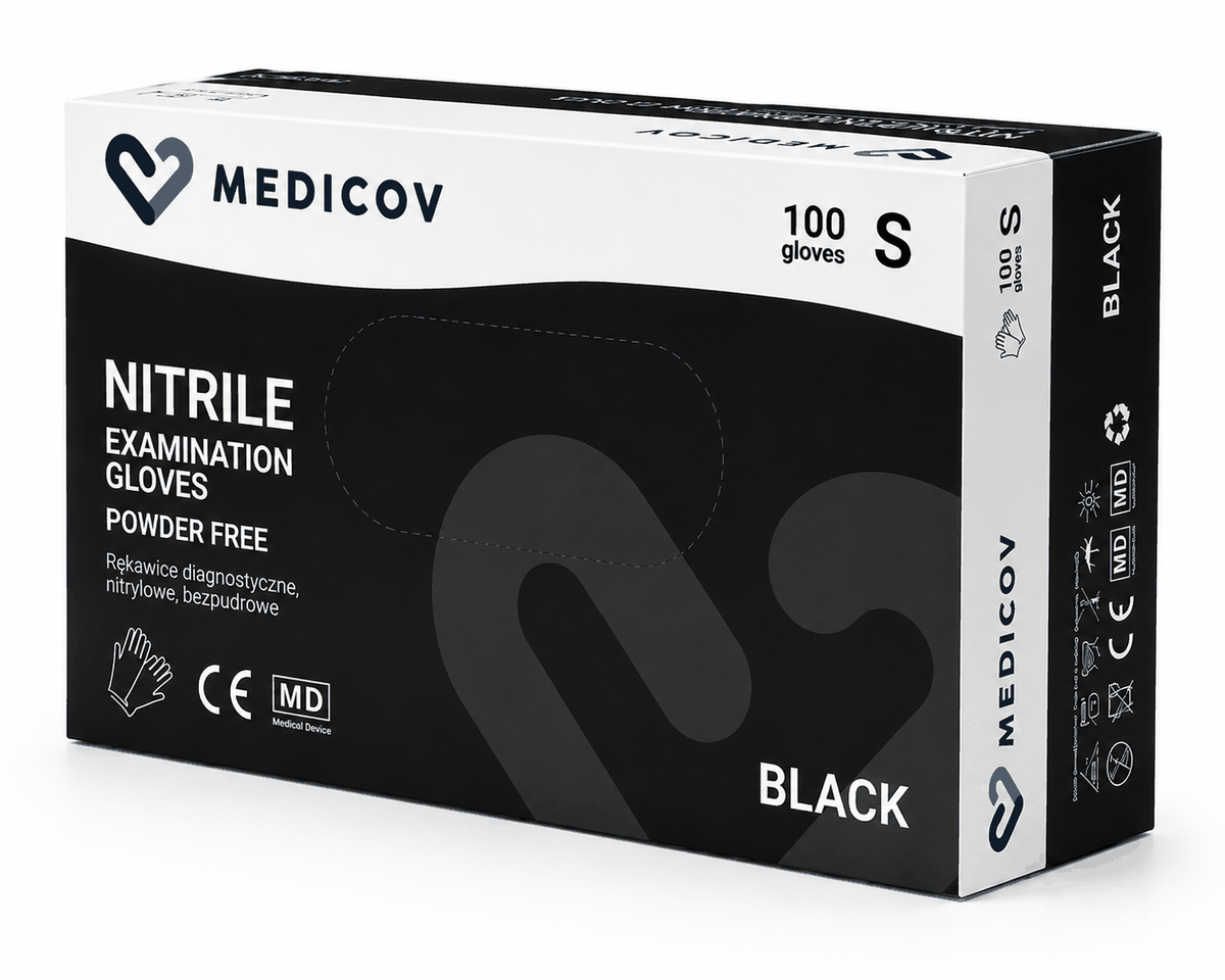 Rękawiczki Nitrylowe BLACK Bezpudrowe Medicov 100 szt. S - Wyrób Medyczny – zdjęcie 2