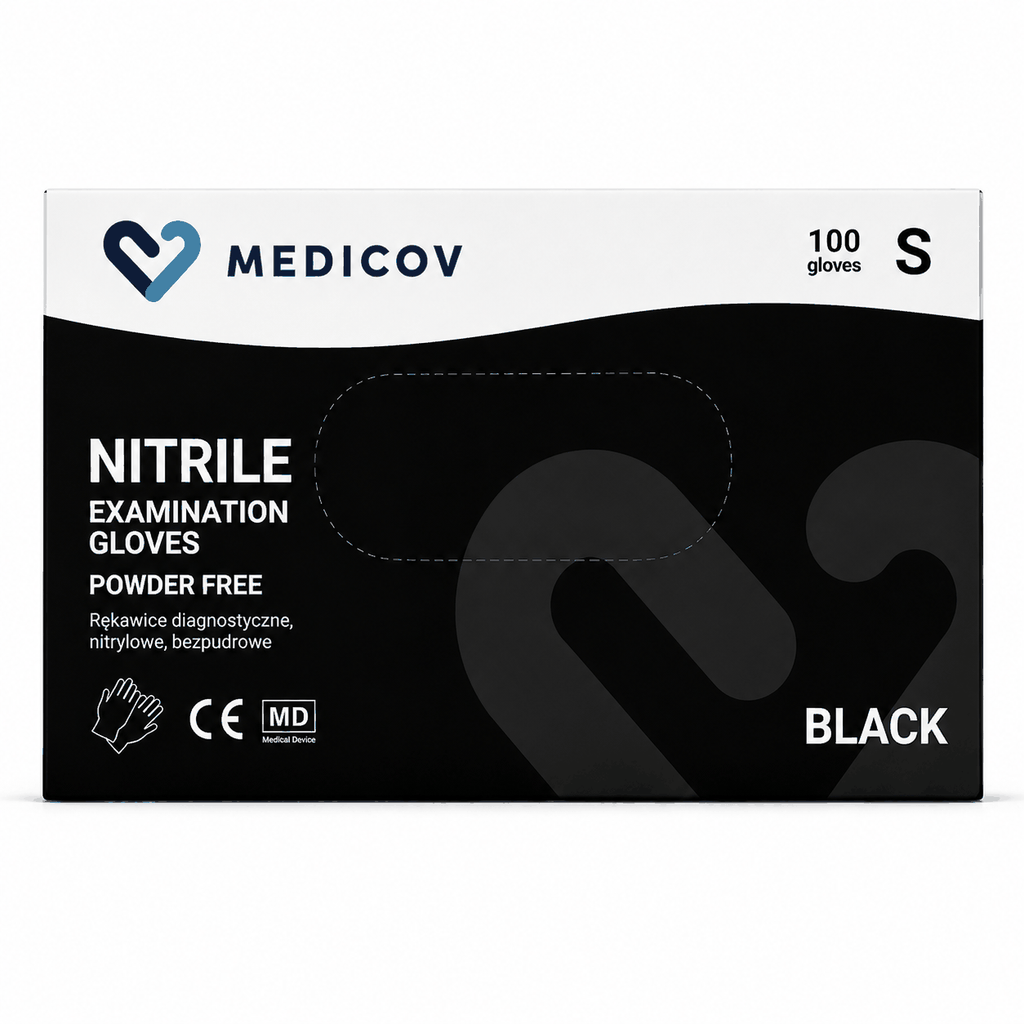 Rękawiczki Nitrylowe BLACK Bezpudrowe Medicov 100 szt. S - Wyrób Medyczny