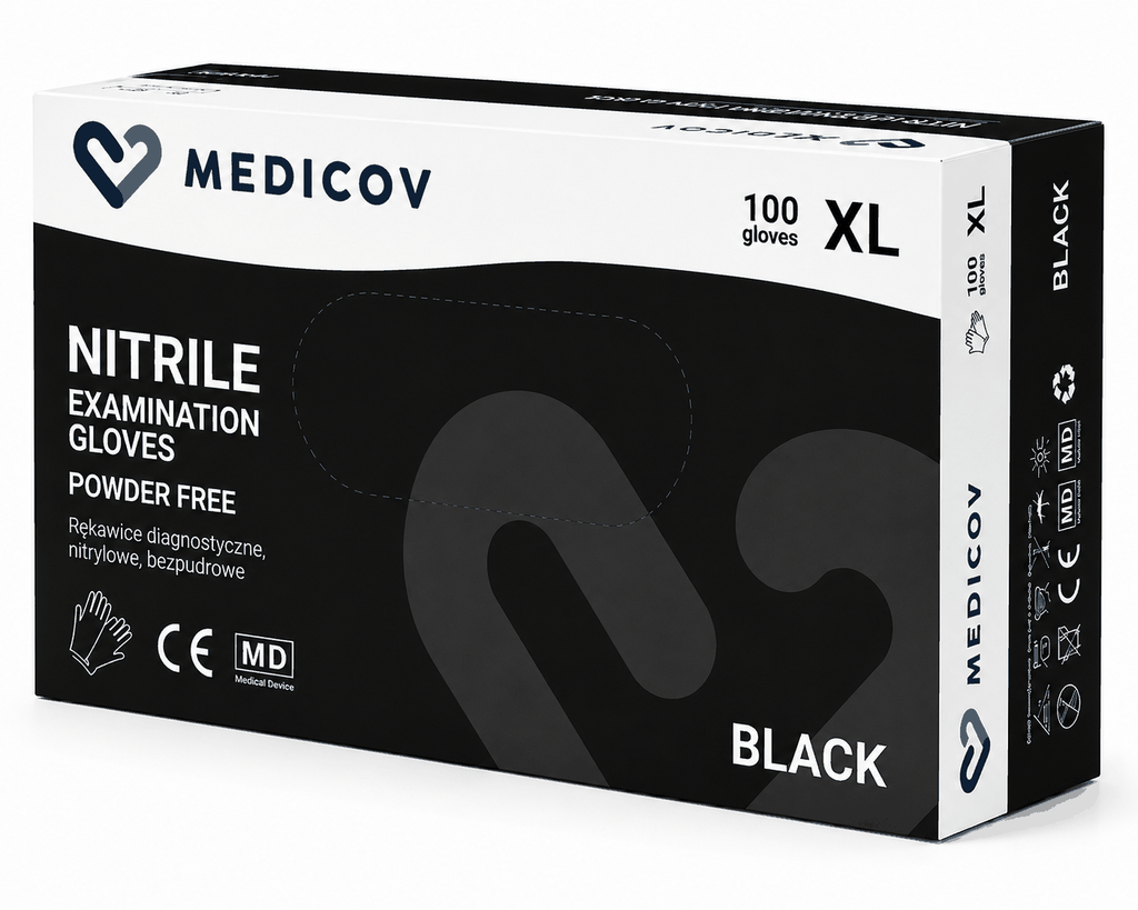 Rękawiczki Nitrylowe BLACK Bezpudrowe Medicov 100 szt. XL - Wyrób Medyczny – zdjęcie 2