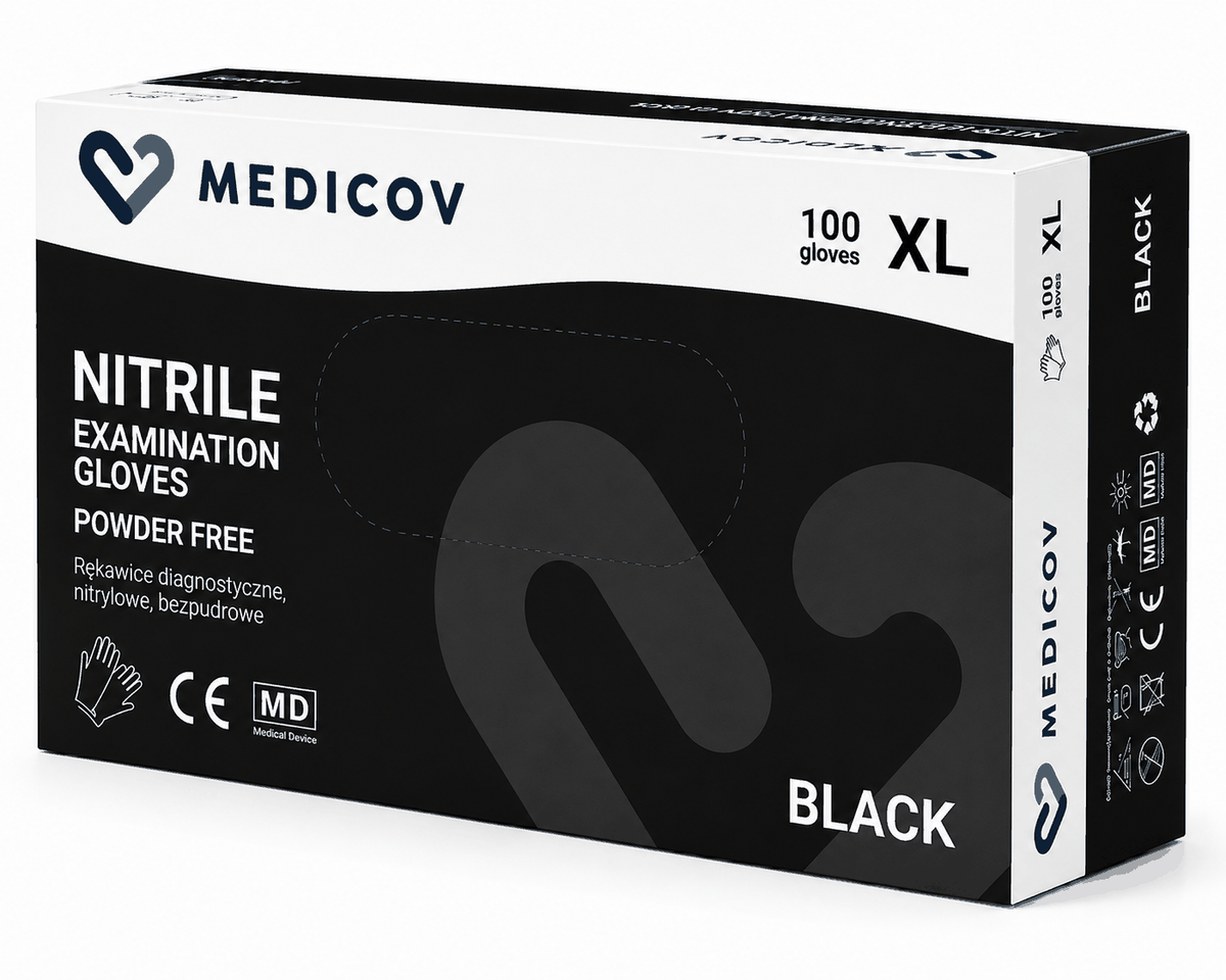 Rękawiczki Nitrylowe BLACK Bezpudrowe Medicov 100 szt. XL - Wyrób Medyczny – zdjęcie 2