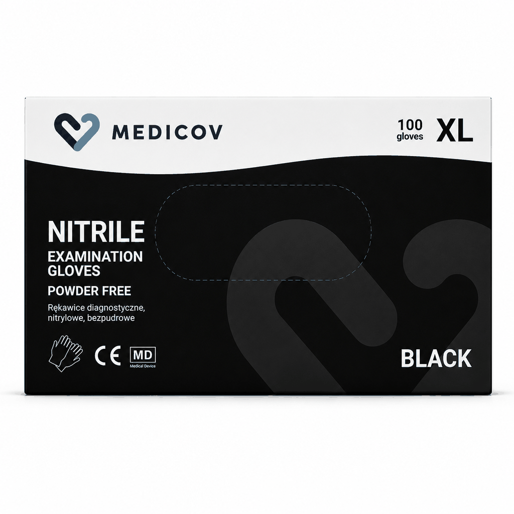 Rękawiczki Nitrylowe BLACK Bezpudrowe Medicov 100 szt. XL - Wyrób Medyczny
