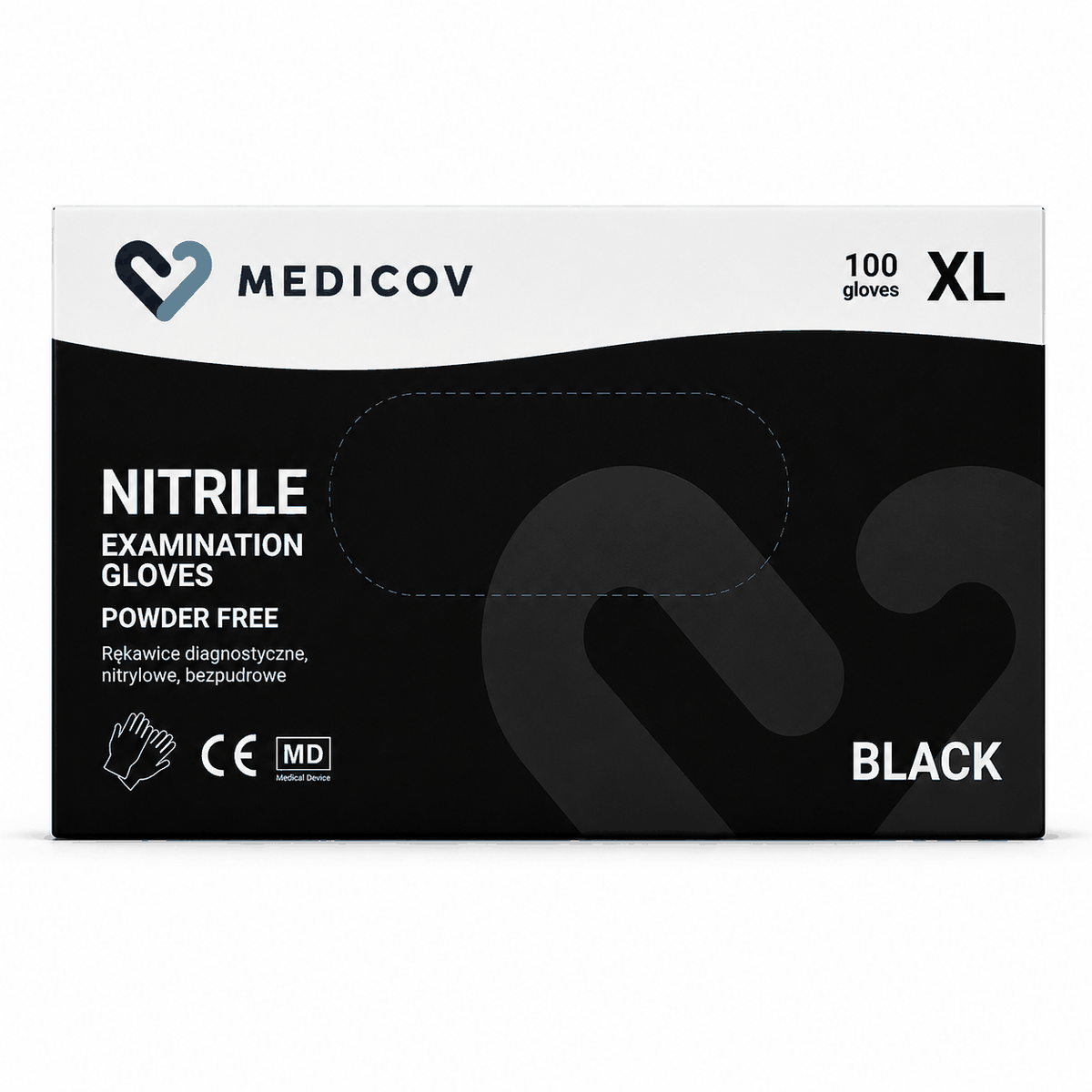 Rękawiczki Nitrylowe BLACK Bezpudrowe Medicov 100 szt. XL - Wyrób Medyczny