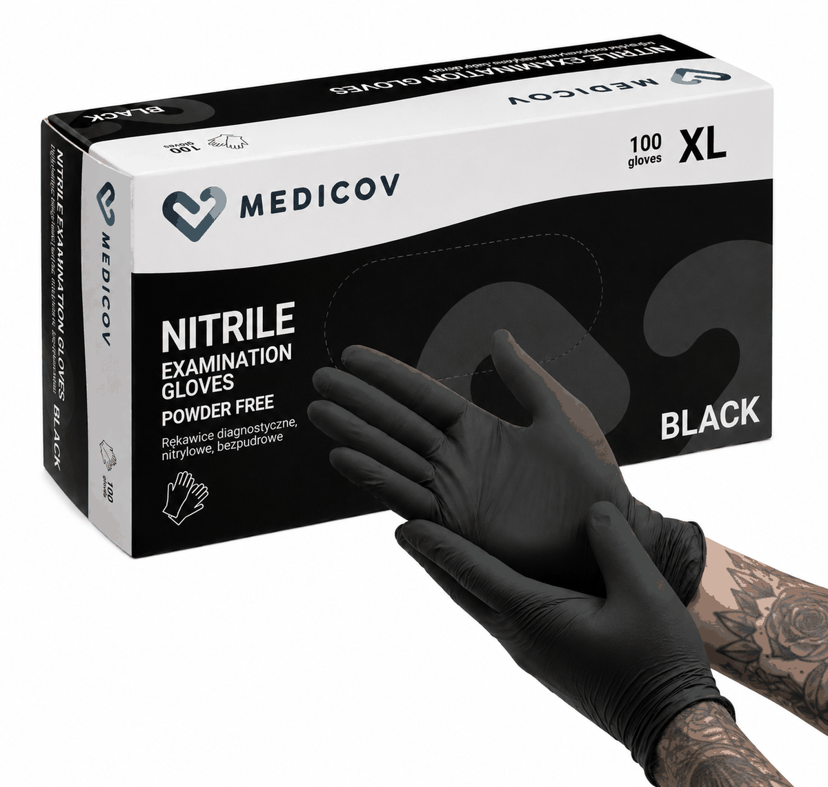 Rękawiczki Nitrylowe BLACK Bezpudrowe Medicov 100 szt. XL - Wyrób Medyczny – zdjęcie 3