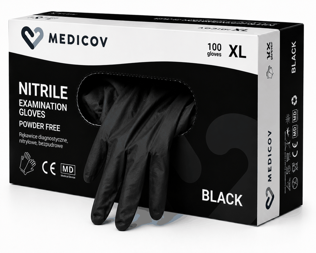 Rękawiczki Nitrylowe BLACK Bezpudrowe Medicov 100 szt. XL - Wyrób Medyczny – zdjęcie 4