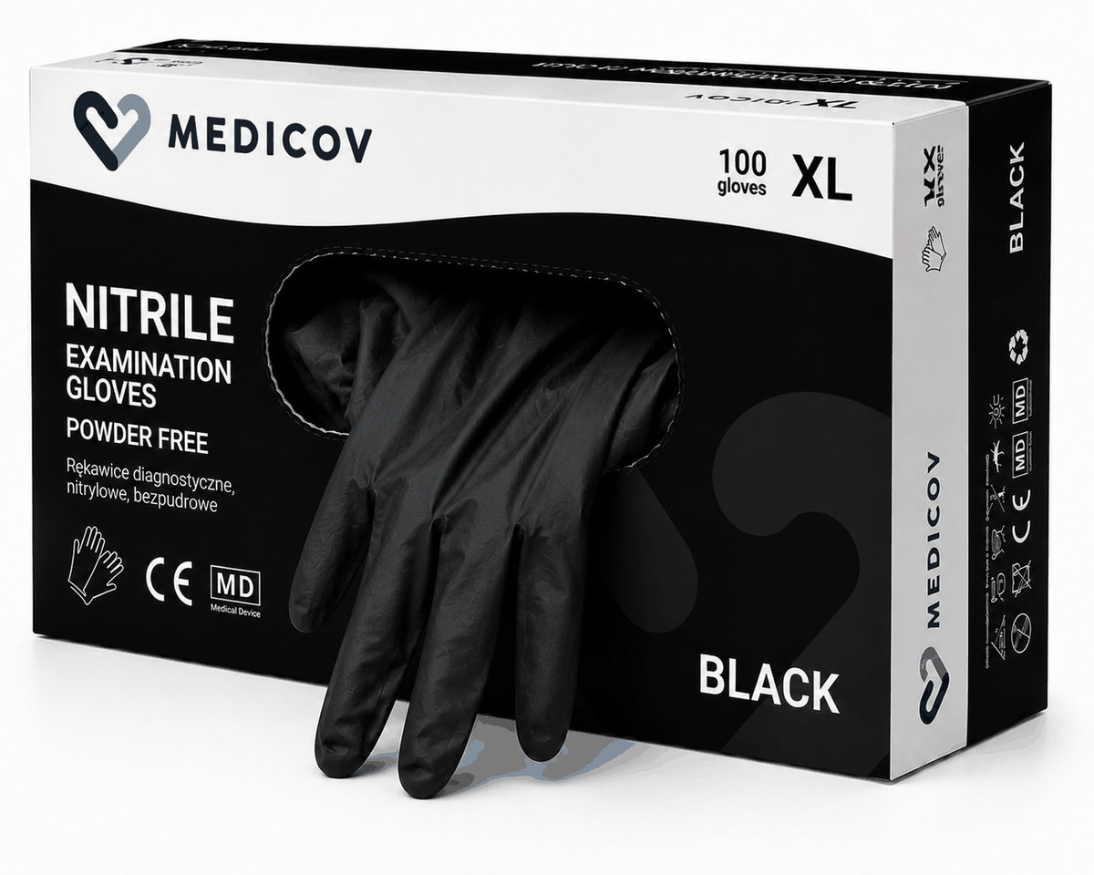 Rękawiczki Nitrylowe BLACK Bezpudrowe Medicov 100 szt. XL - Wyrób Medyczny – zdjęcie 4