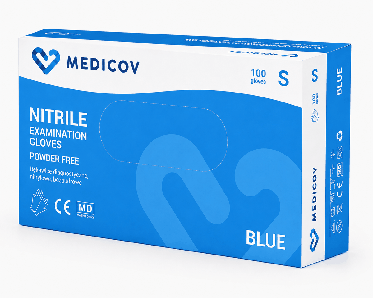 Rękawiczki Nitrylowe BLUE Bezpudrowe Medicov 100 szt. S - Wyrób Medyczny – zdjęcie 3