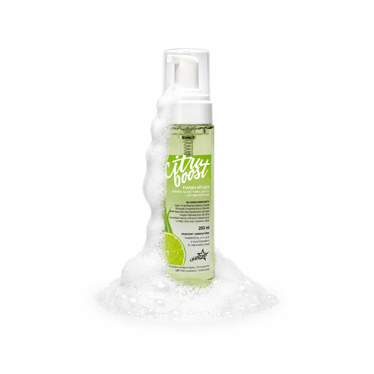 Mydło, pianka myjąca do tatuażu cytusowa - Unistar - Citro Boost - 200ml – zdjęcie 4