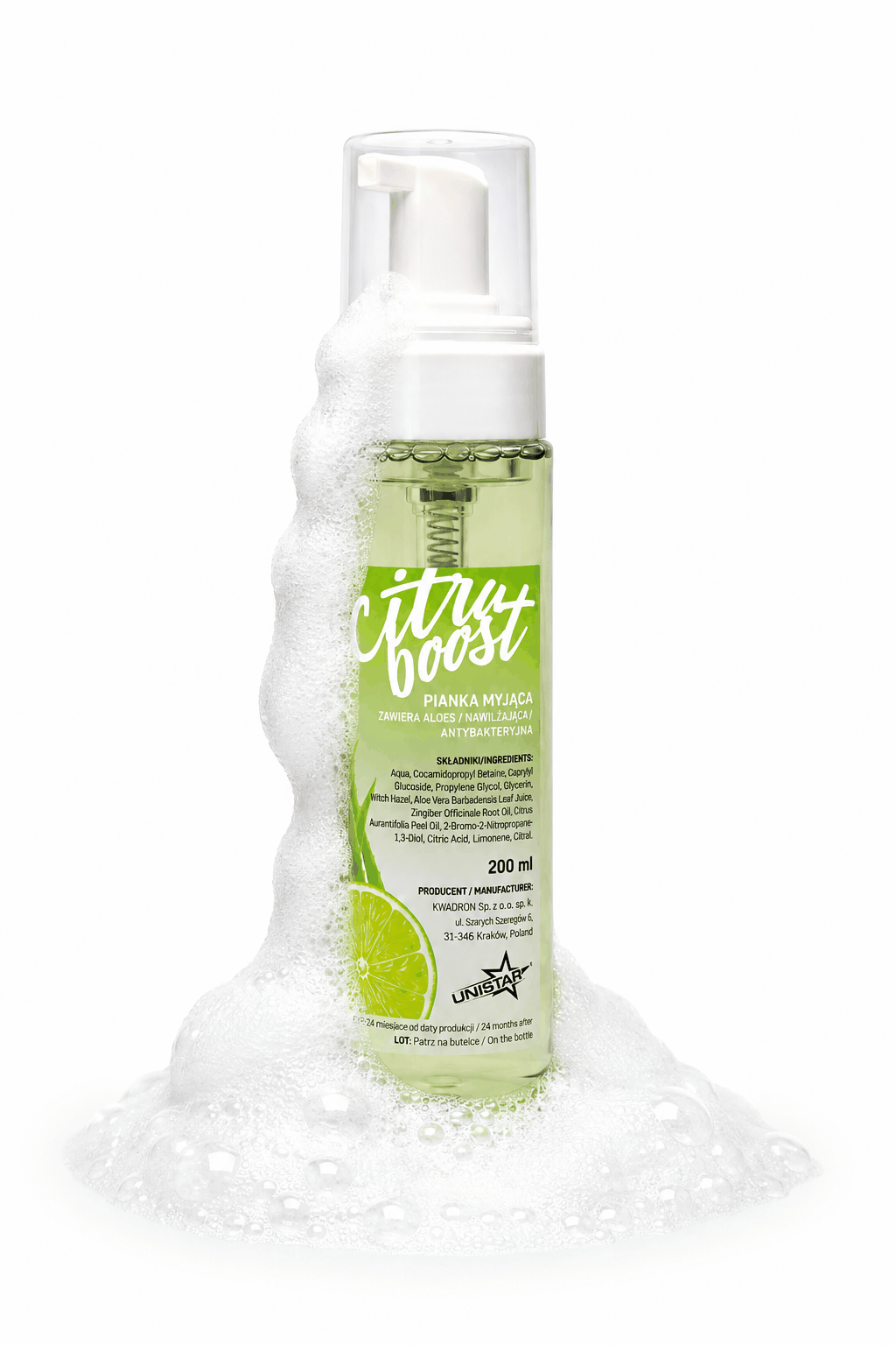 Mydło, pianka myjąca do tatuażu cytusowa - Unistar - Citro Boost - 200ml – zdjęcie 4