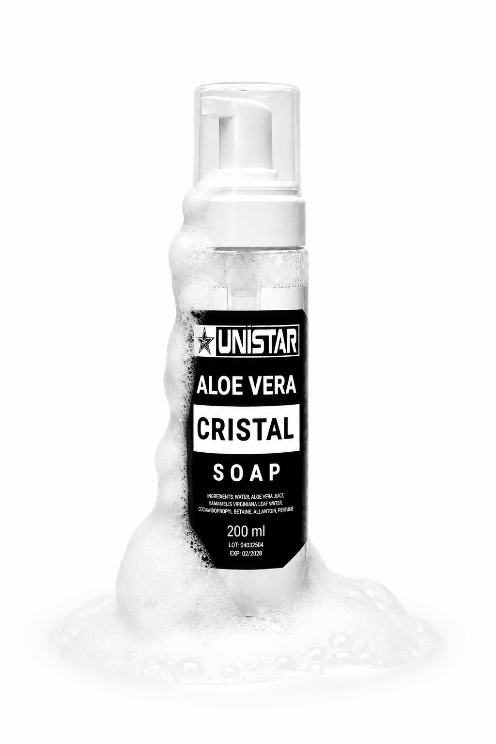 Mydło, pianka myjąca do tatuażu z aloesem - Unistar - Cristal - 200ml – zdjęcie 4