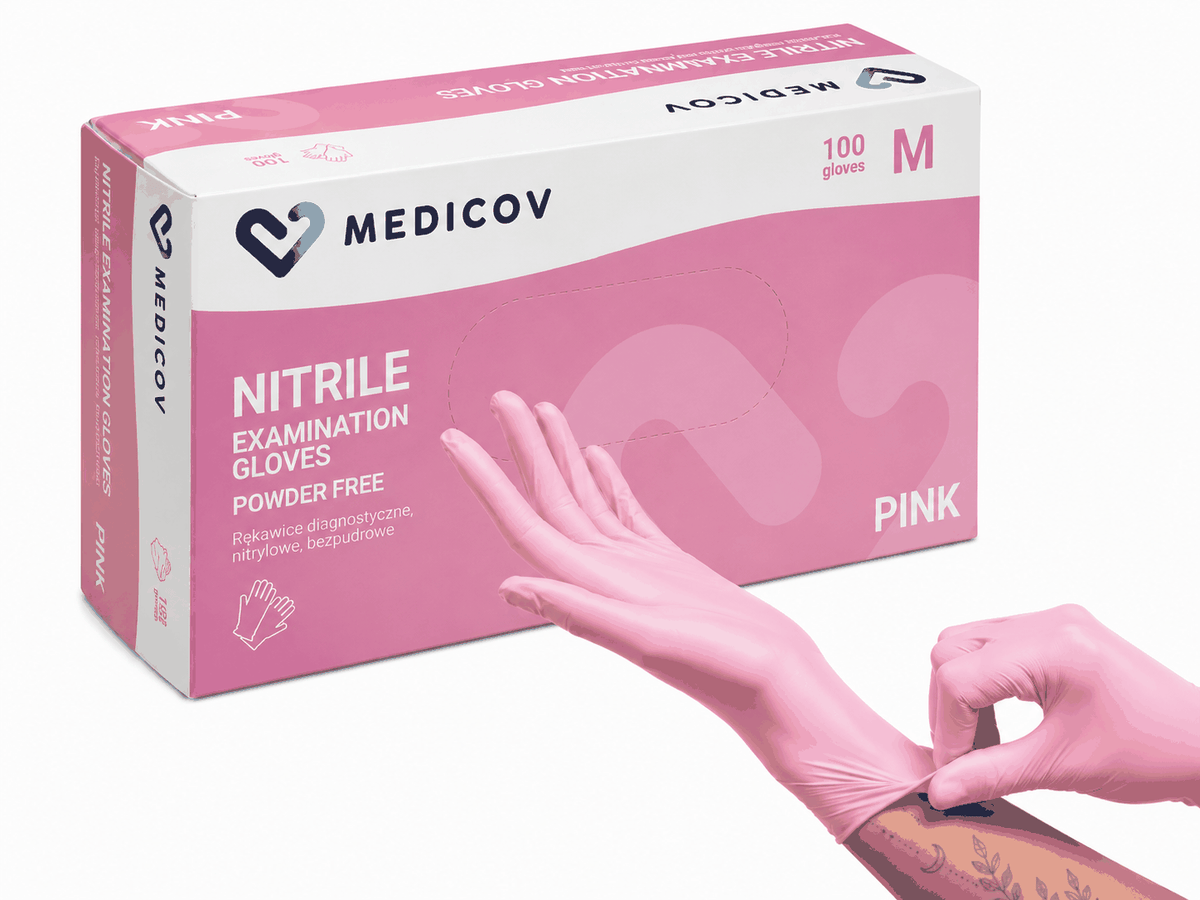 Rękawiczki Nitrylowe PINK Bezpudrowe Medicov 100 szt. M - Wyrób Medyczny – zdjęcie 3