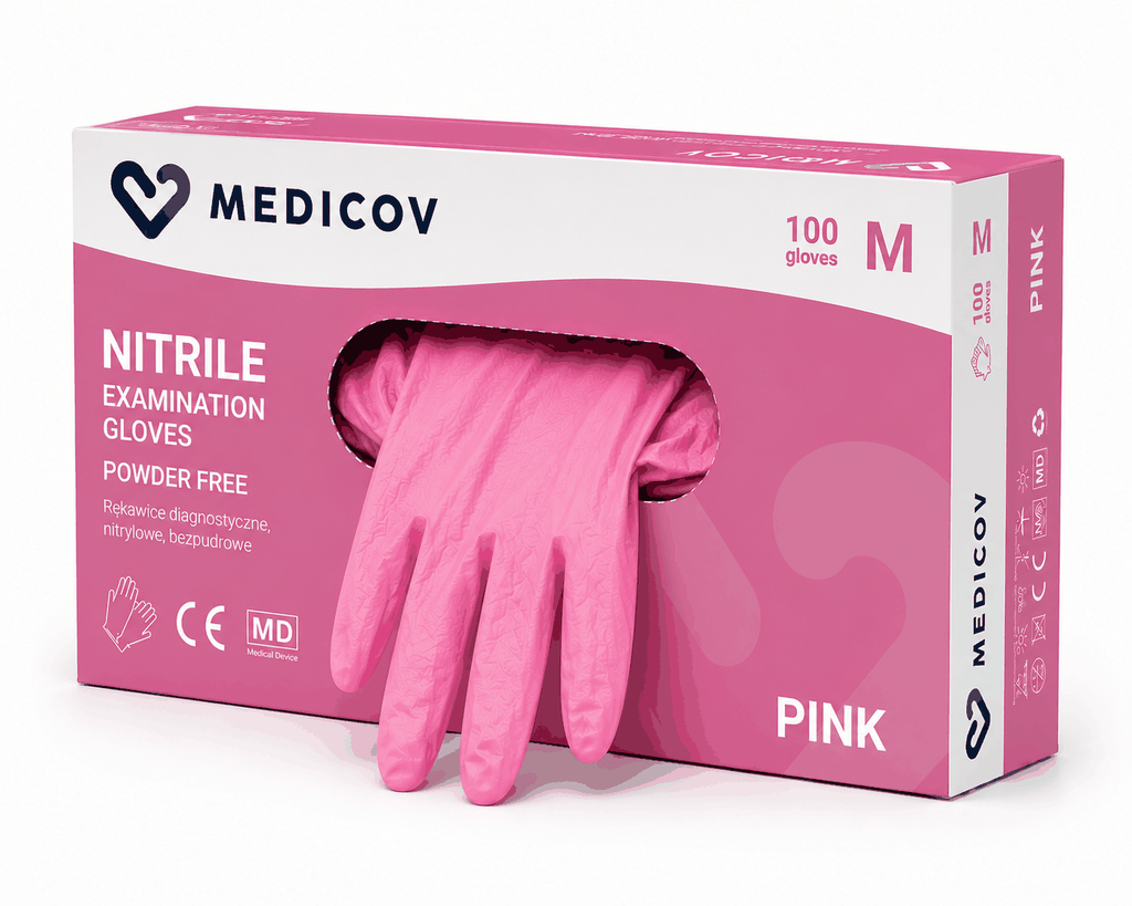 Rękawiczki Nitrylowe PINK Bezpudrowe Medicov 100 szt. M - Wyrób Medyczny – zdjęcie 4