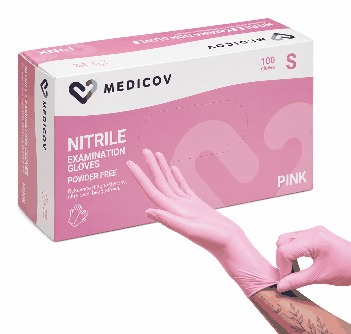 Rękawiczki Nitrylowe PINK Bezpudrowe Medicov 100 szt. S - Wyrób Medyczny – zdjęcie 3