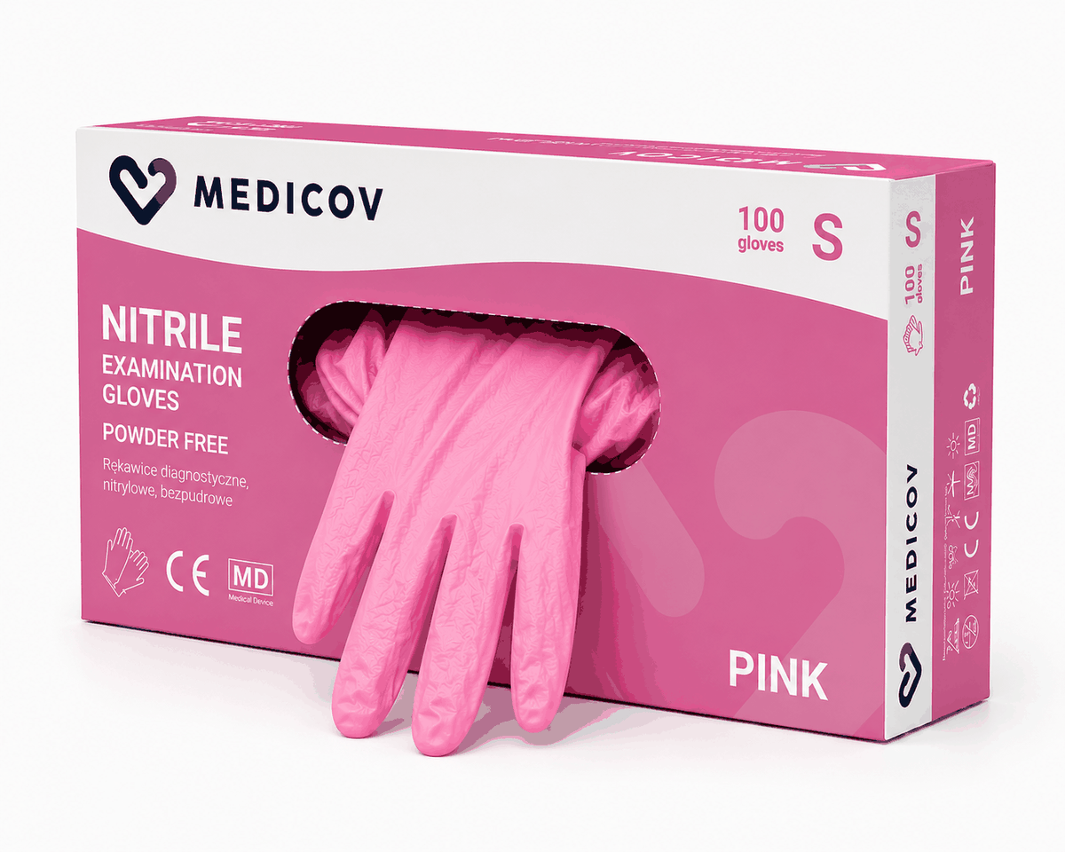 Rękawiczki Nitrylowe PINK Bezpudrowe Medicov 100 szt. S - Wyrób Medyczny – zdjęcie 4