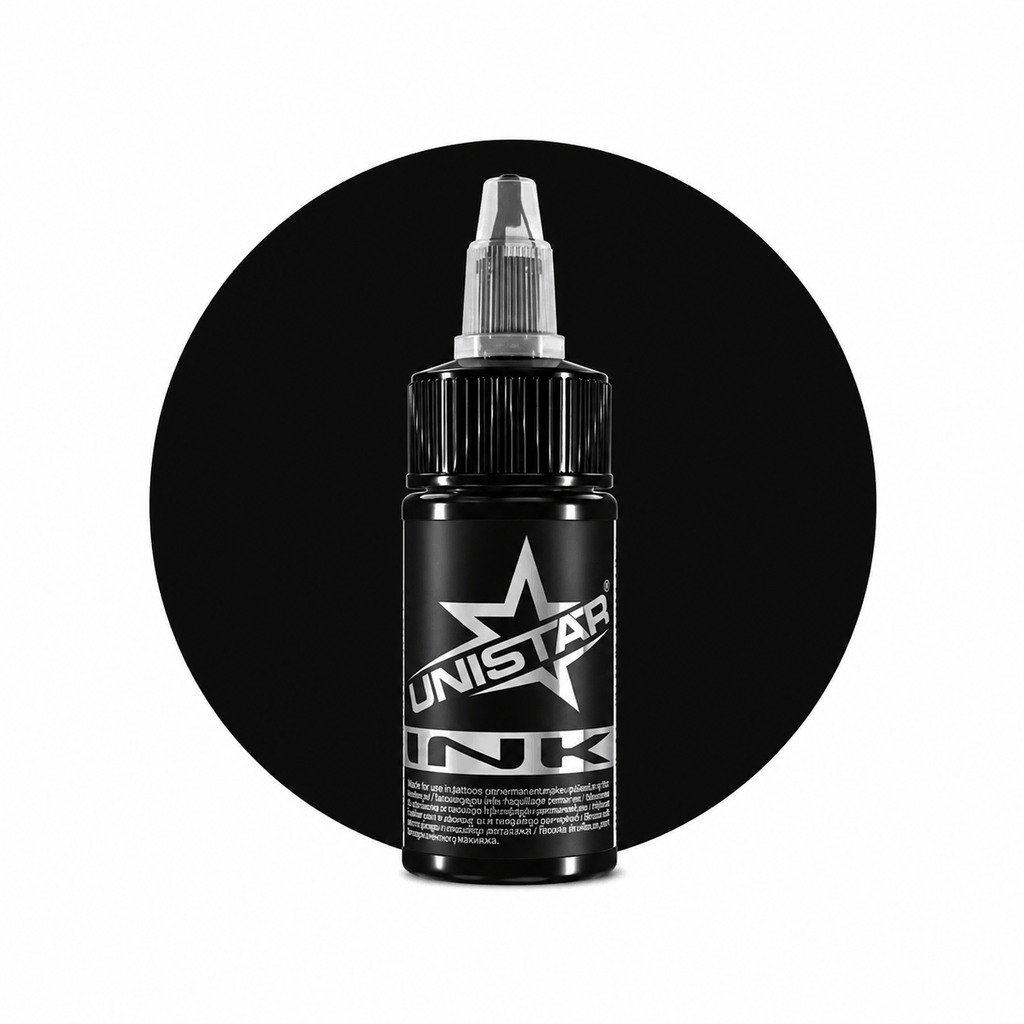 Czarna farba, tusz do tatuażu - UNISTAR INK - Top Basic Black 30ml (Reach) – zdjęcie 5