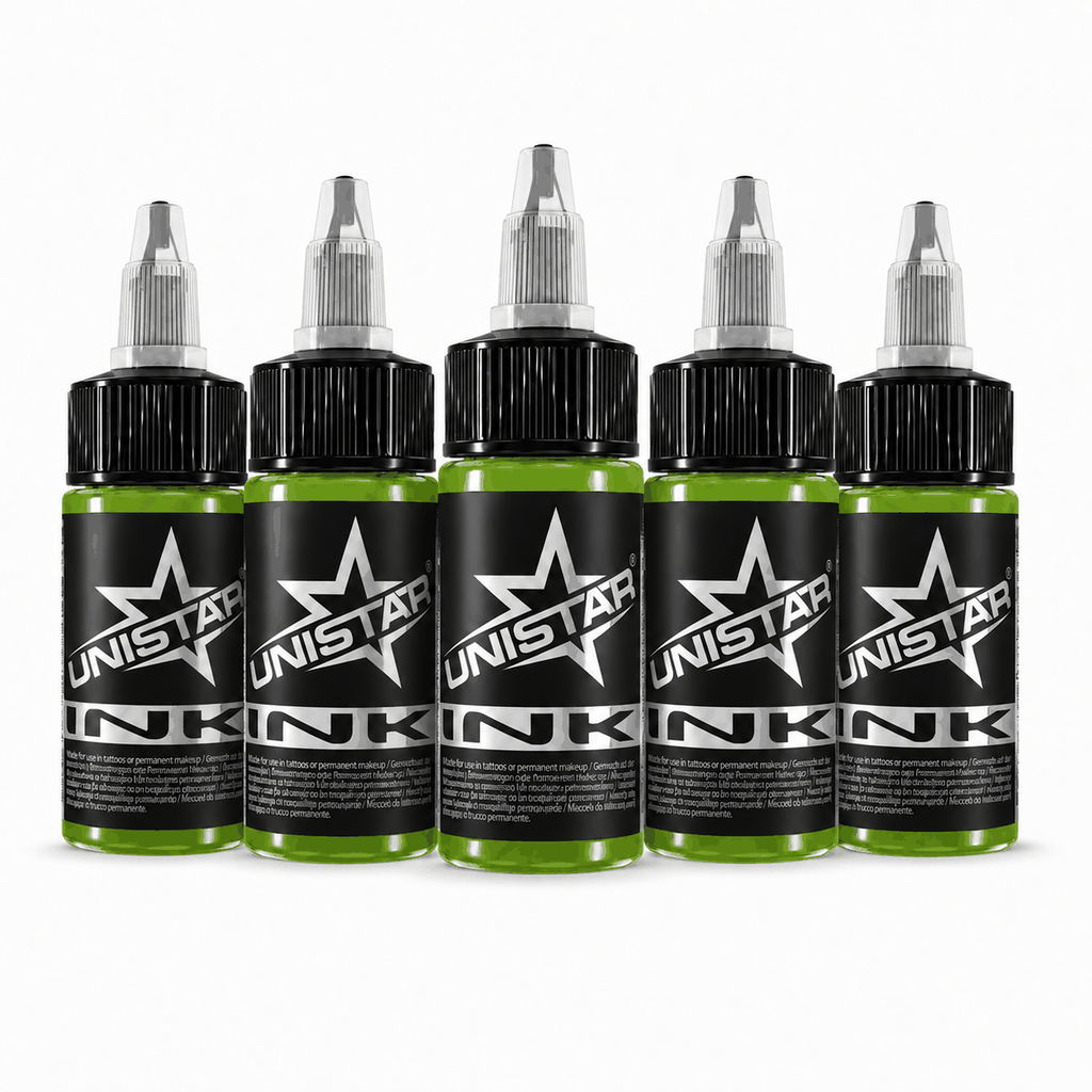 Zielona farba, tusz do tatuażu - UNISTAR INK, Basic Green Light 30ml(Reach) – zdjęcie 4
