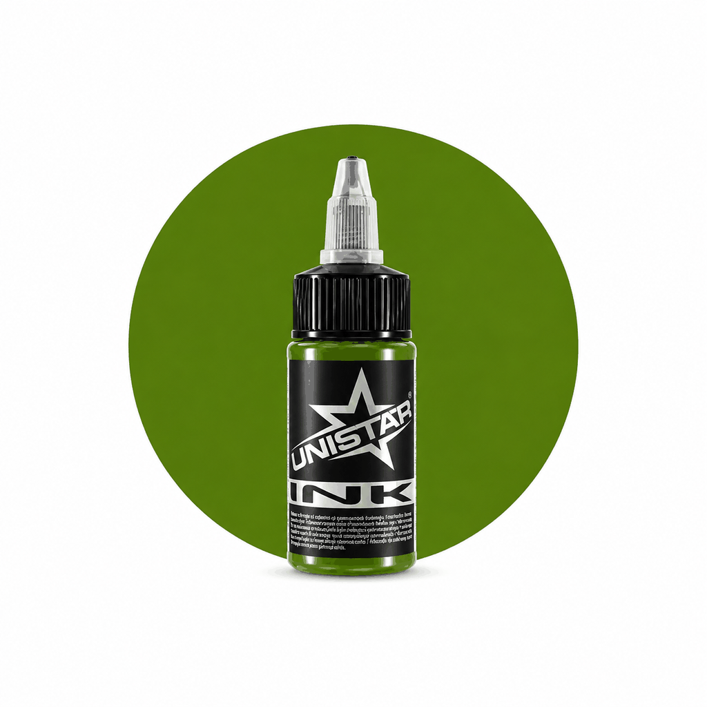 Zielona farba, tusz do tatuażu - UNISTAR INK, Basic Green Light 30ml(Reach) – zdjęcie 5